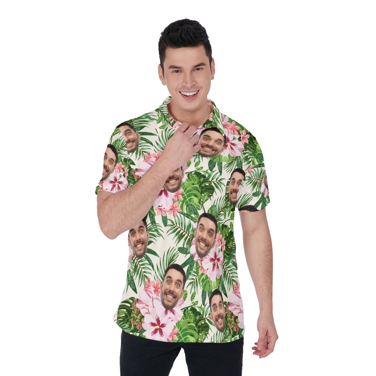 Men's Custom Face Hawaiian Polo Shirt - variant image 1
