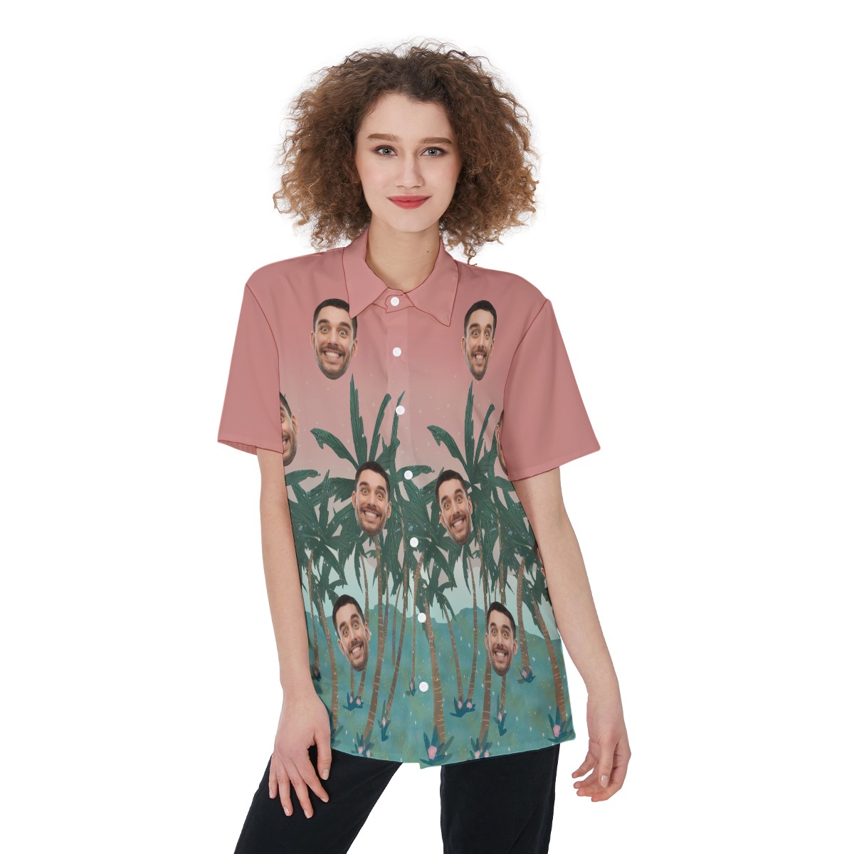 Women's Funny Custom Face Hawaiian Shirt - variant image 1
