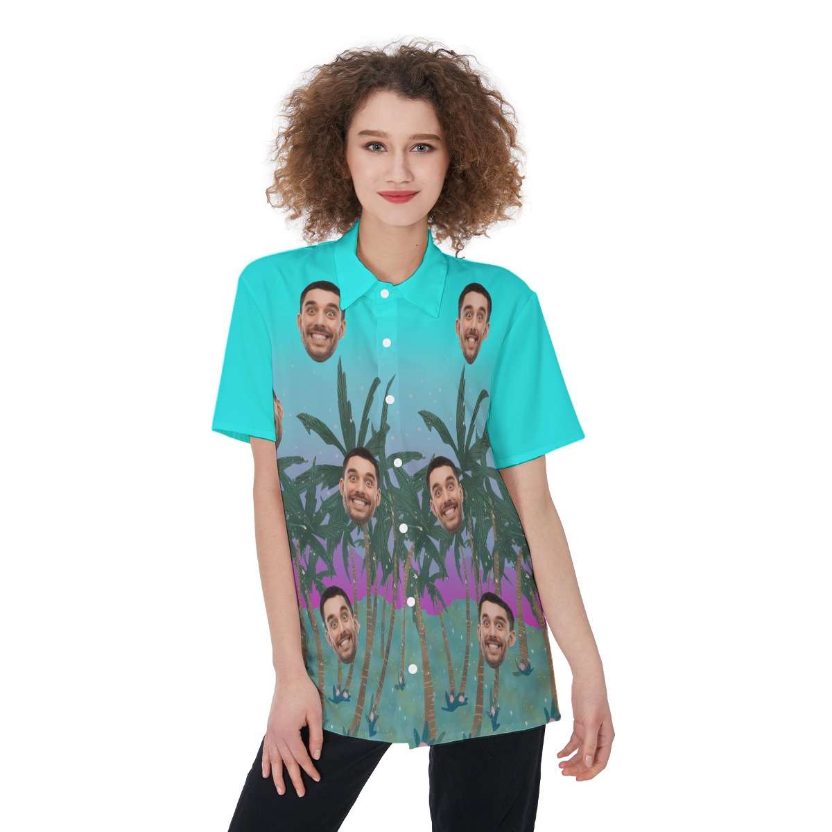 Cool Women's Custom Hawaiian Shirt With Faces - variant image 1