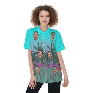 Cool Women's Custom Hawaiian Shirt With Faces