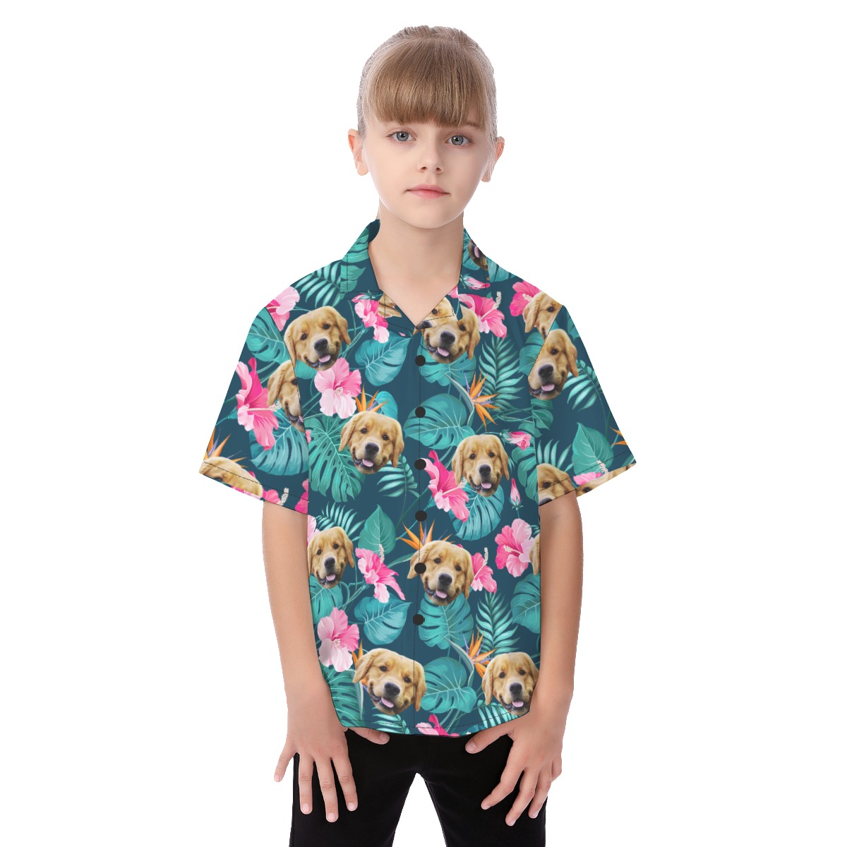 Cute Custom Dog Face Tropical Hawaiian Shirt For Kids - variant image 1