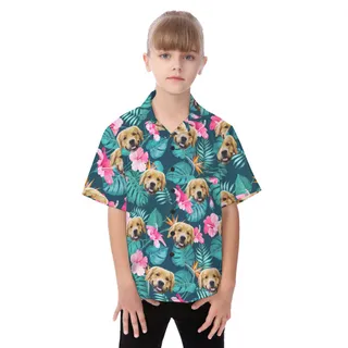 Cute Custom Dog Face Tropical Hawaiian Shirt For Kids