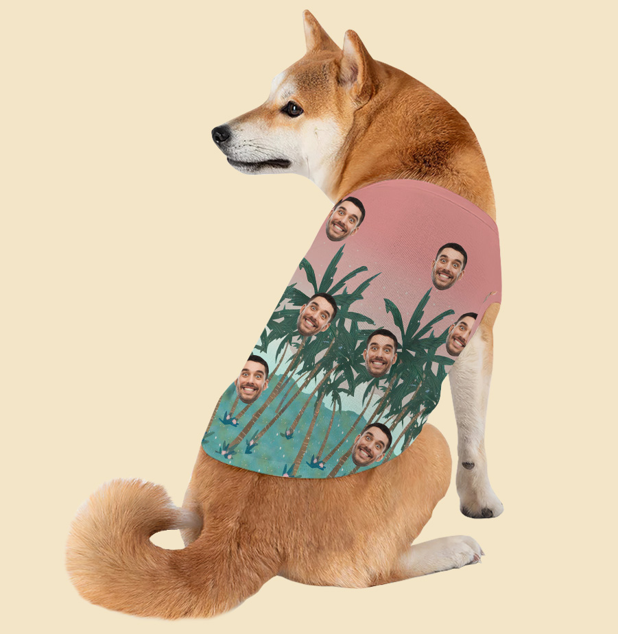 Custom Face Dog's Hawaiian Shirt Pink Tank Top - variant image 1