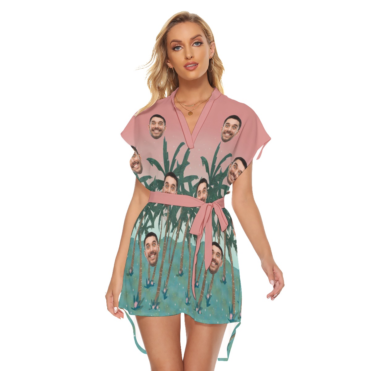 Women's Pink Hawaiian Beach Dress With Custom Face - variant image 1