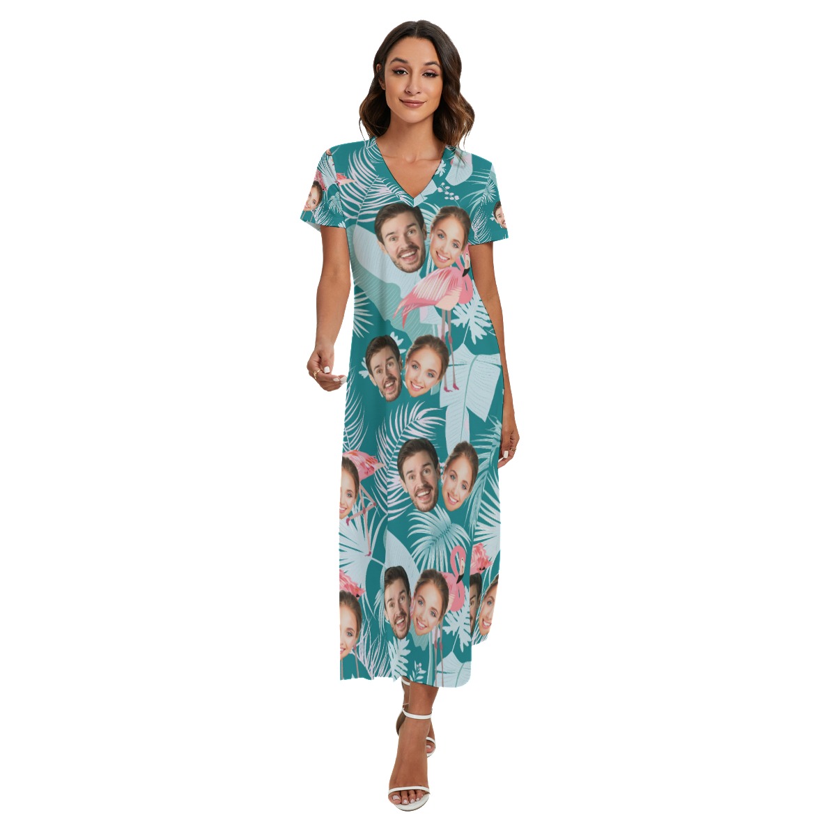 Vintage Custom 2 Faces Flamingo Hawaiian Dress With Side Slit - variant image 1