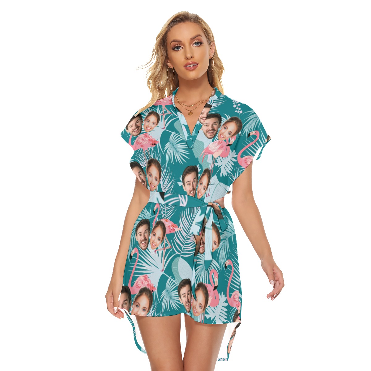 Vintage Custom 2 Faces Flamingo Hawaiian Dress With Belt - variant image 1