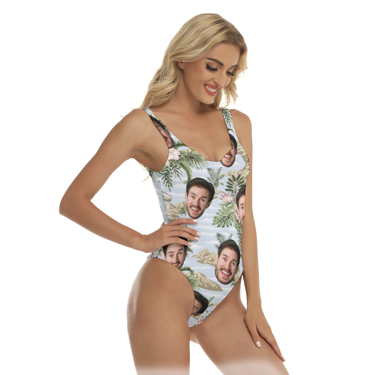 Funny Custom Face Tropical Botanical Island Hawaiian Swimsuit For Women