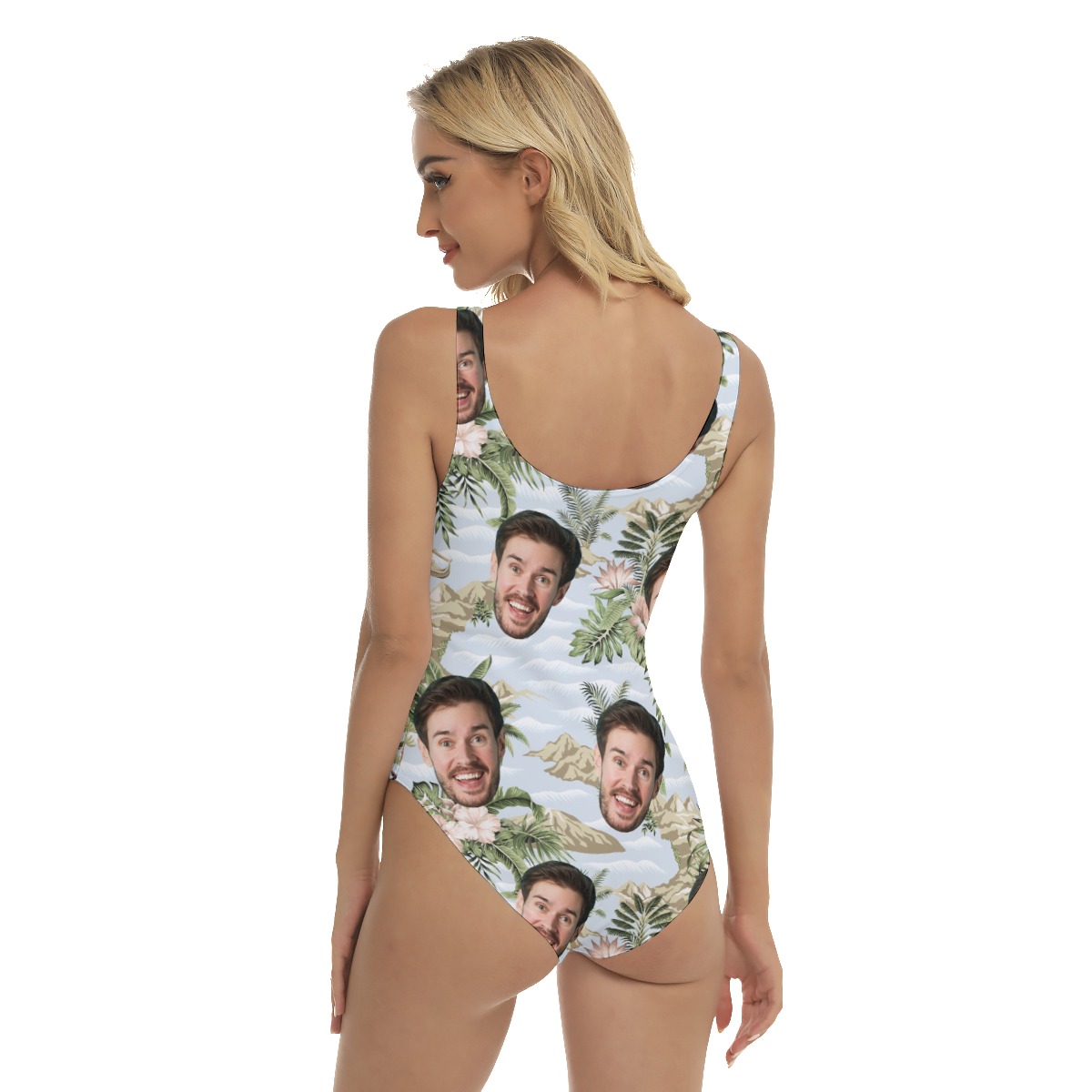 Funny Custom Face Tropical Botanical Island Hawaiian Swimsuit For Women
