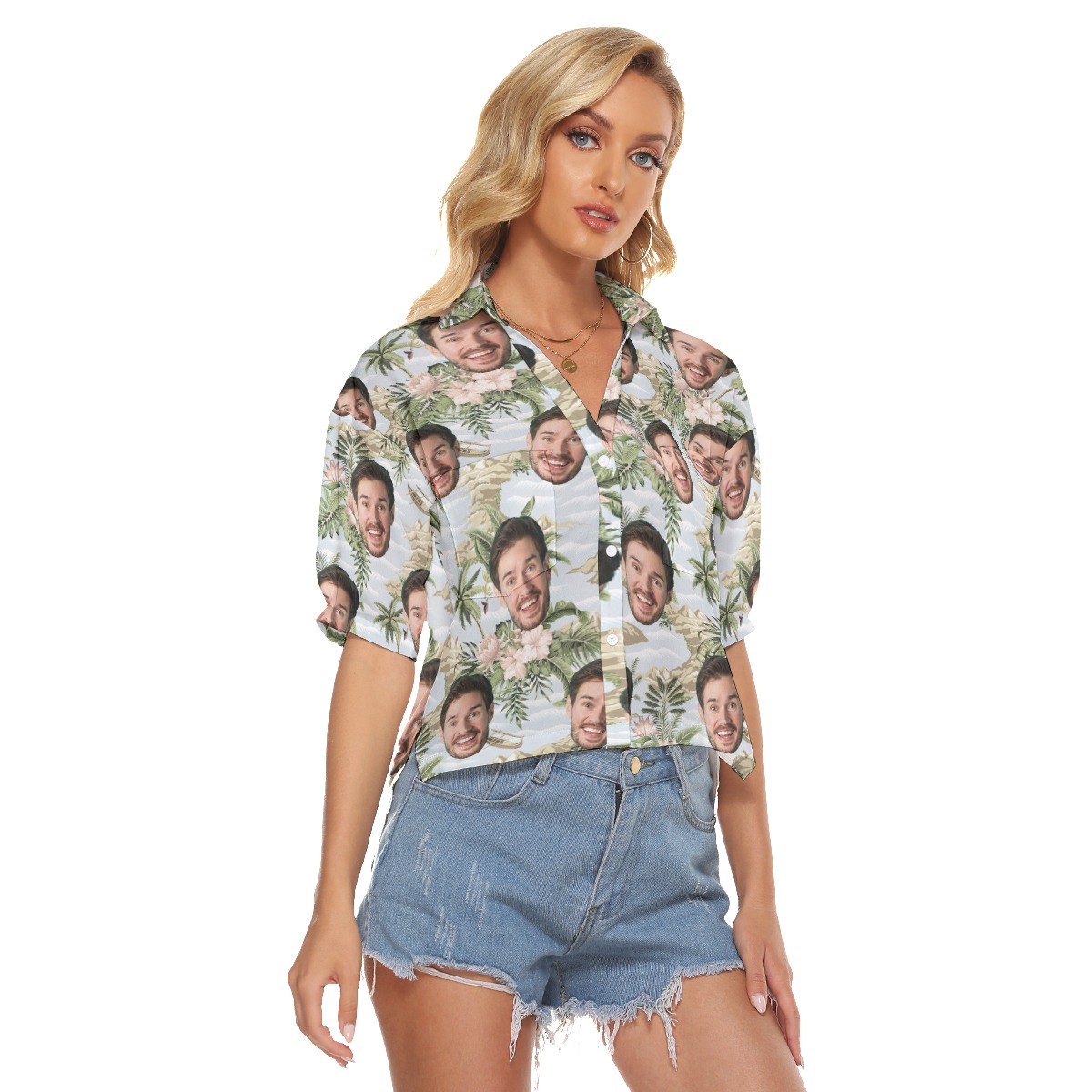 Tropical Botanical Island Custom Face Hawaiian Crop Top Shirt For Women