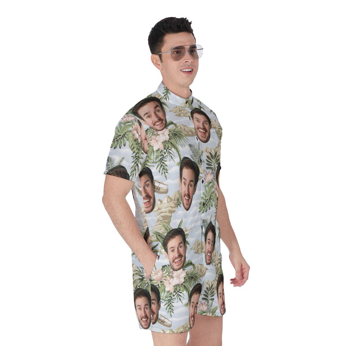 Funny Custom Face Tropical Botanical Island Hawaiian Romper For Men
