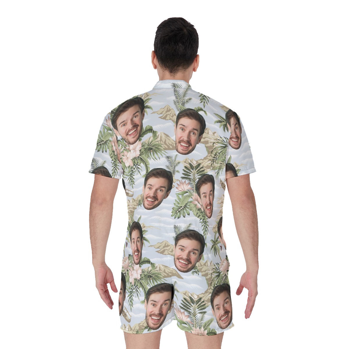 Funny Custom Face Tropical Botanical Island Hawaiian Romper For Men
