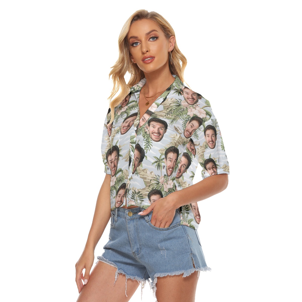 Tropical Botanical Island Custom Face Hawaiian Crop Top Shirt For Women
