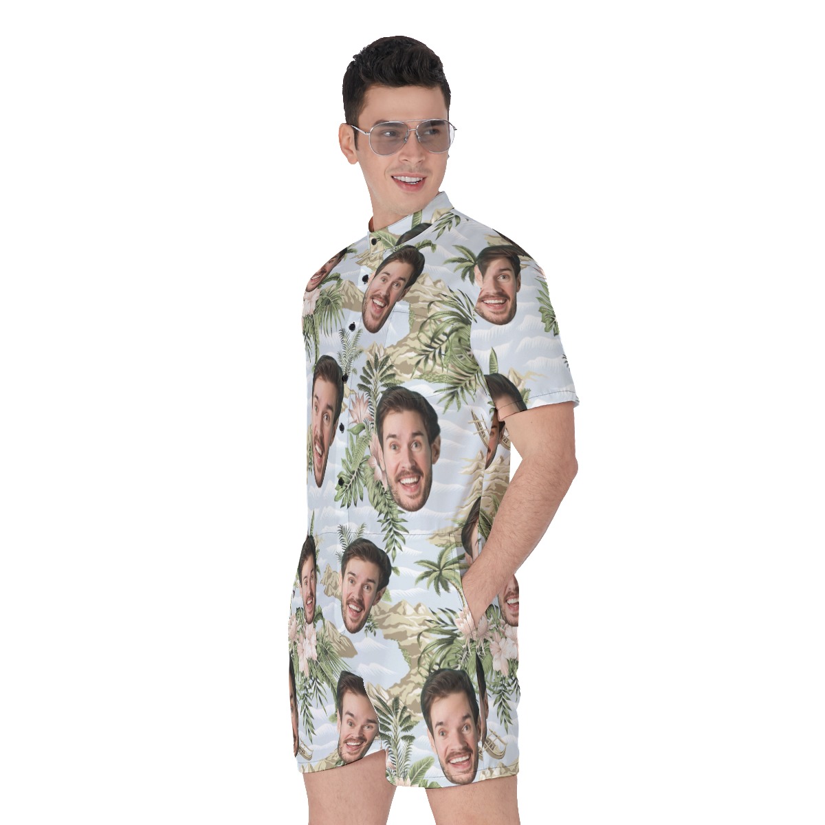 Funny Custom Face Tropical Botanical Island Hawaiian Romper For Men