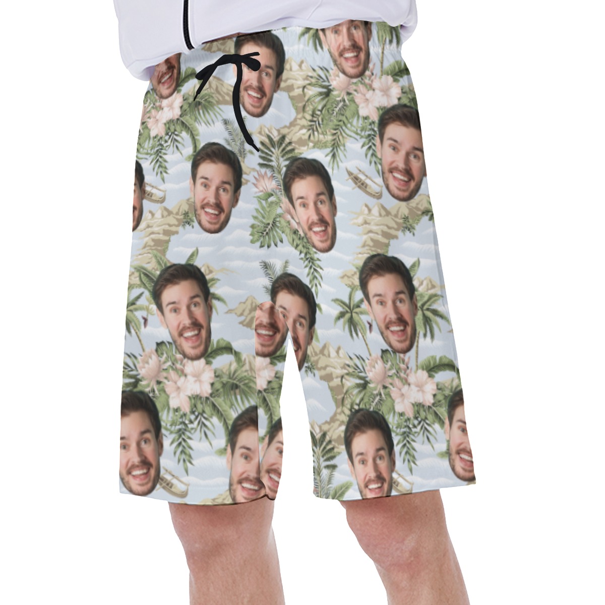 Custom Face Tropical Botanical Island Hawaiian Swim Trunks For Summer