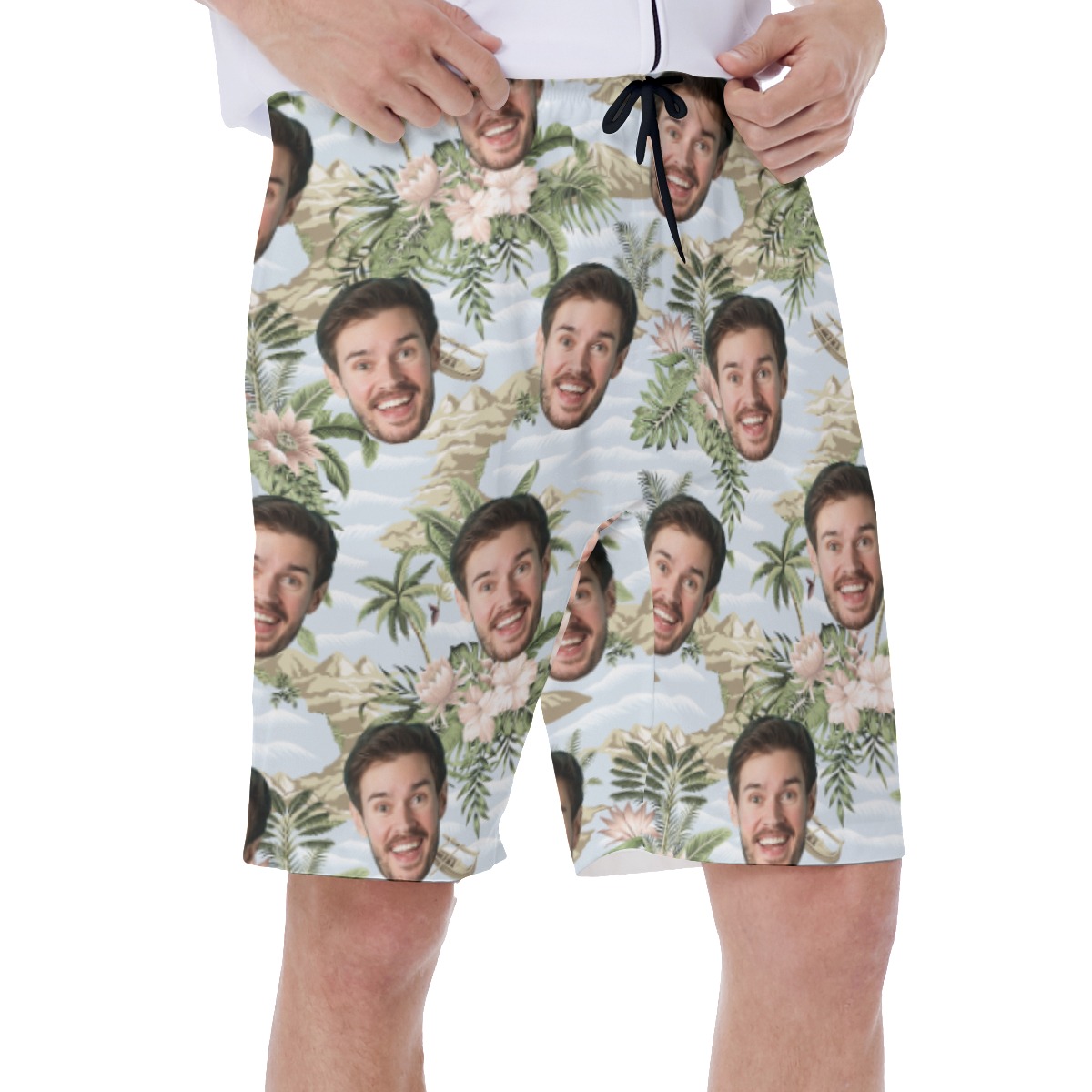 Custom Face Tropical Botanical Island Hawaiian Swim Trunks For Summer