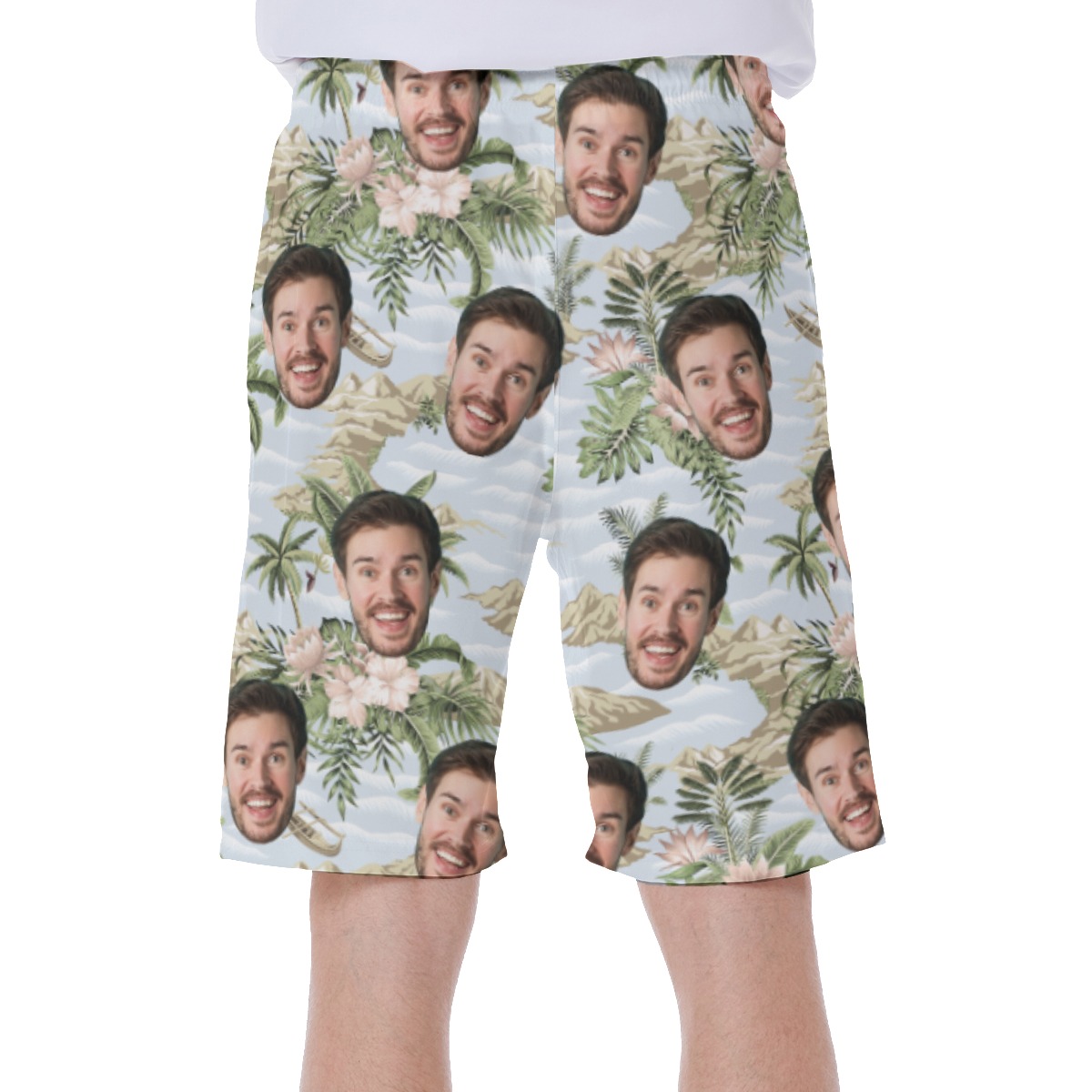 Custom Face Tropical Botanical Island Hawaiian Swim Trunks For Summer