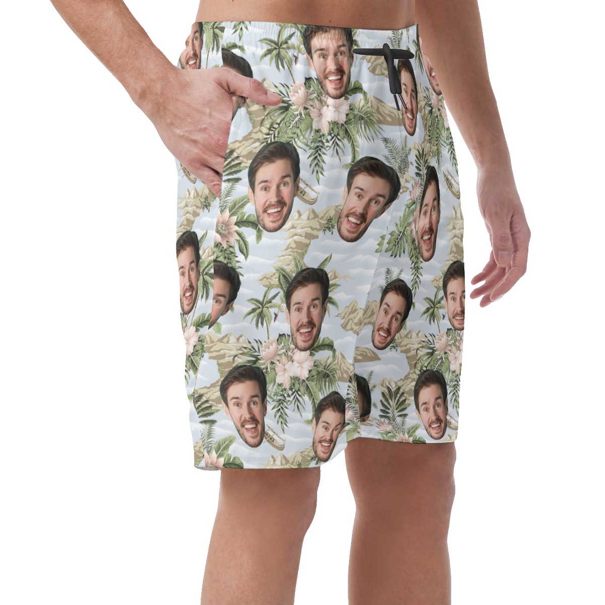 Funny Custom Face Botanical Island Hawaiian Beach Shorts For Men