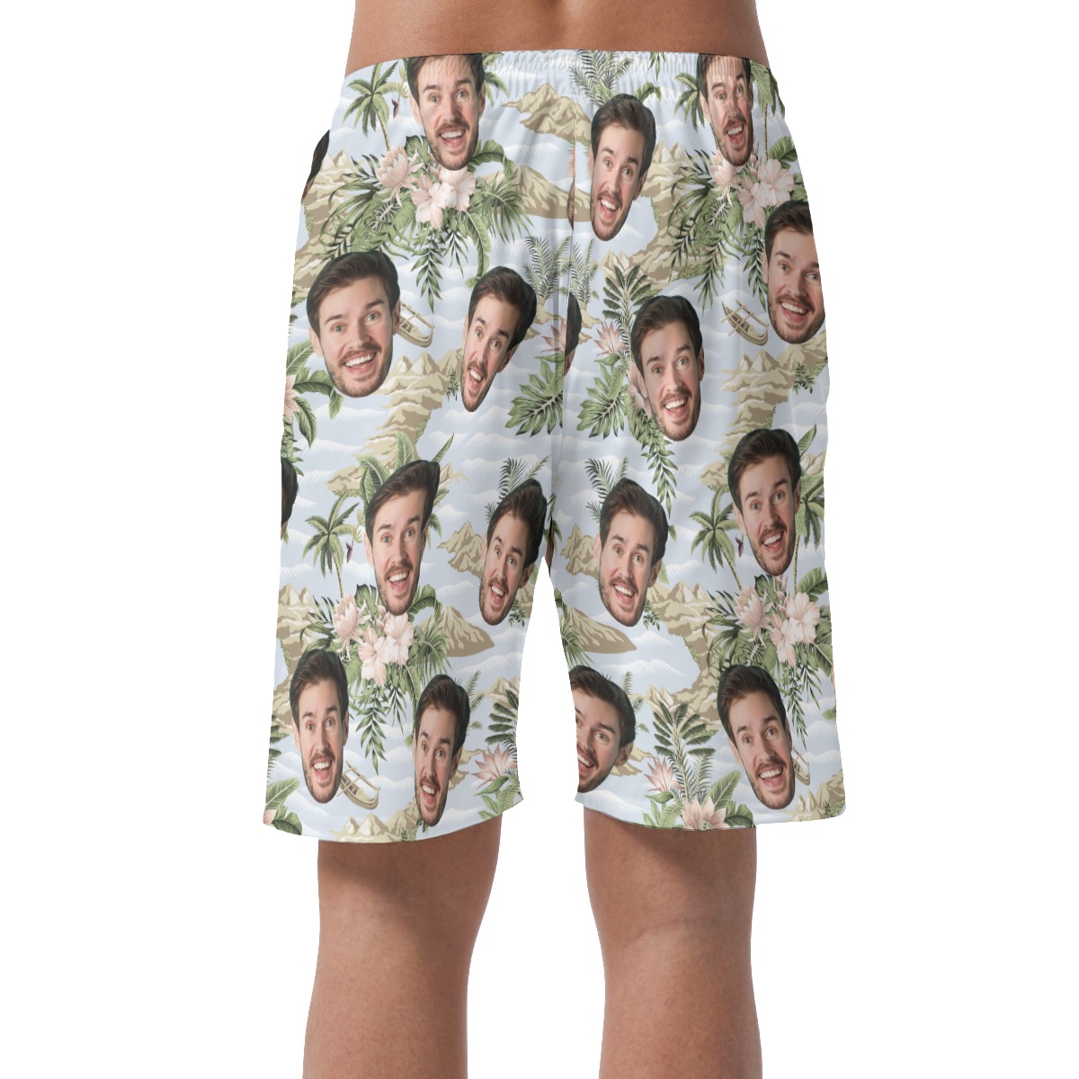 Funny Custom Face Botanical Island Hawaiian Beach Shorts For Men