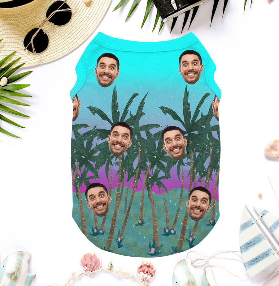 Dog's Hawaiian Shirt With Faces Matching Owner