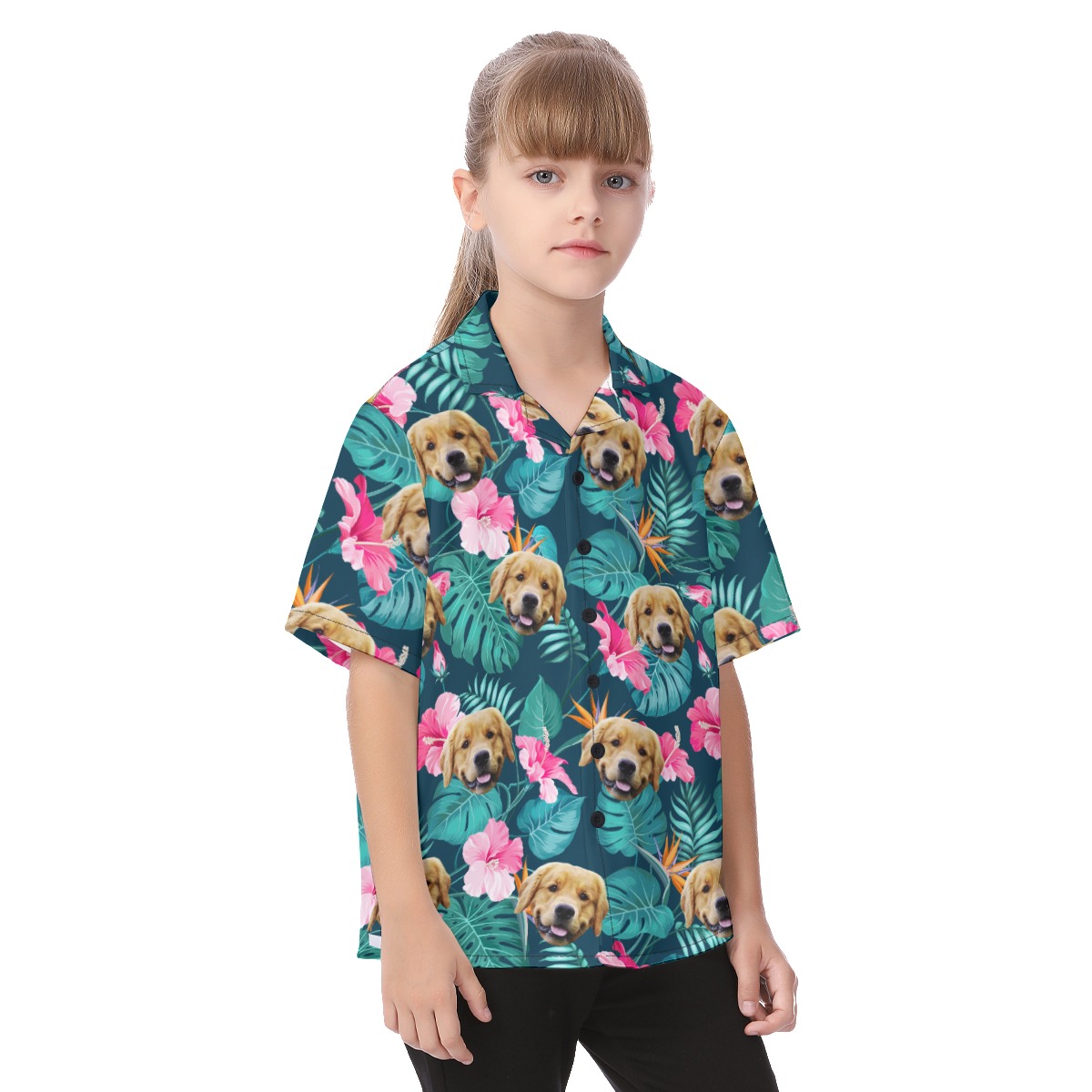 Cute Custom Dog Face Tropical Hawaiian Shirt For Kids