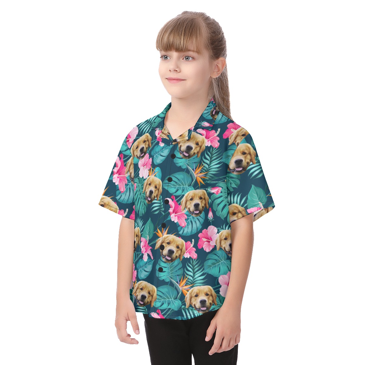 Cute Custom Dog Face Tropical Hawaiian Shirt For Kids