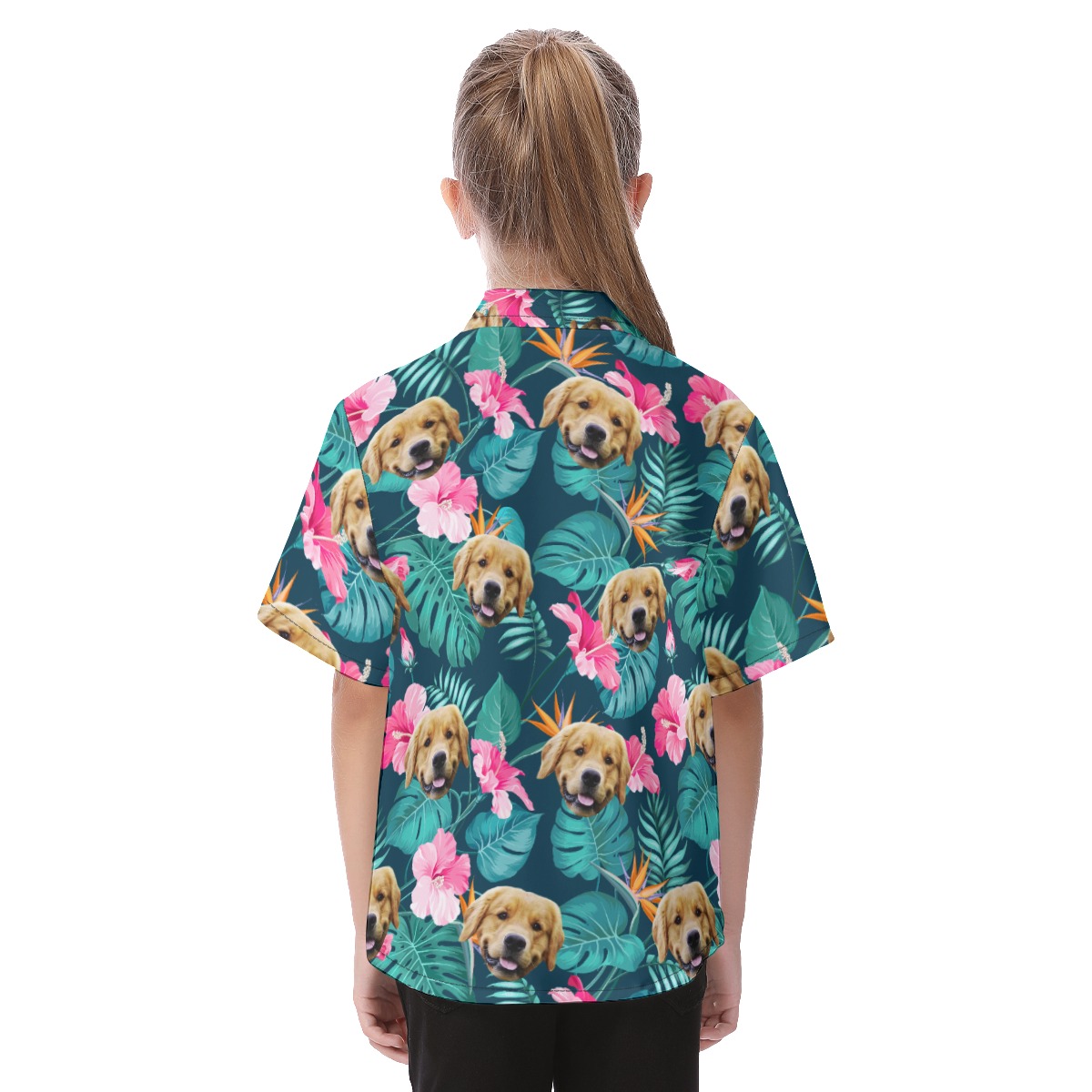 Cute Custom Dog Face Tropical Hawaiian Shirt For Kids