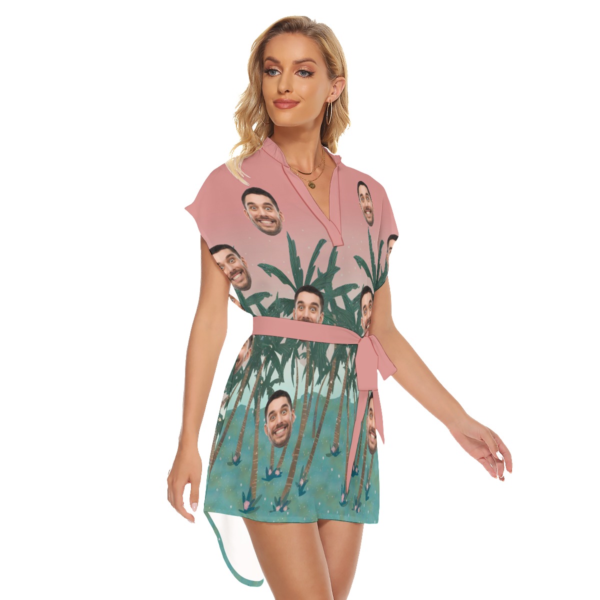 Women's Pink Hawaiian Beach Dress With Custom Face