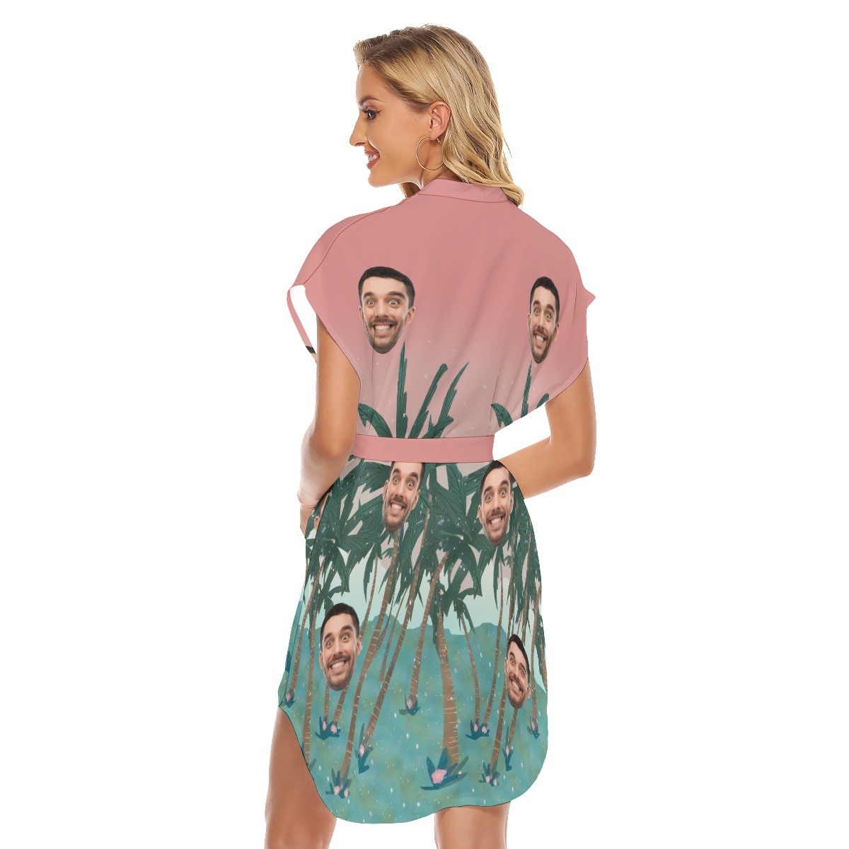 Women's Pink Hawaiian Beach Dress With Custom Face