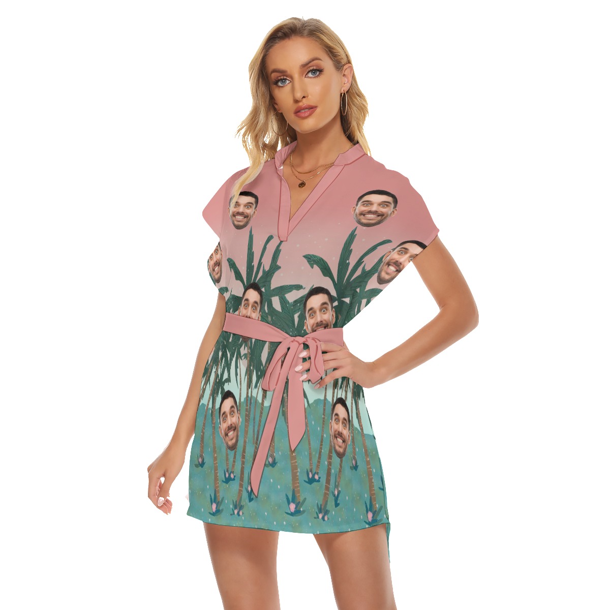 Women's Pink Hawaiian Beach Dress With Custom Face