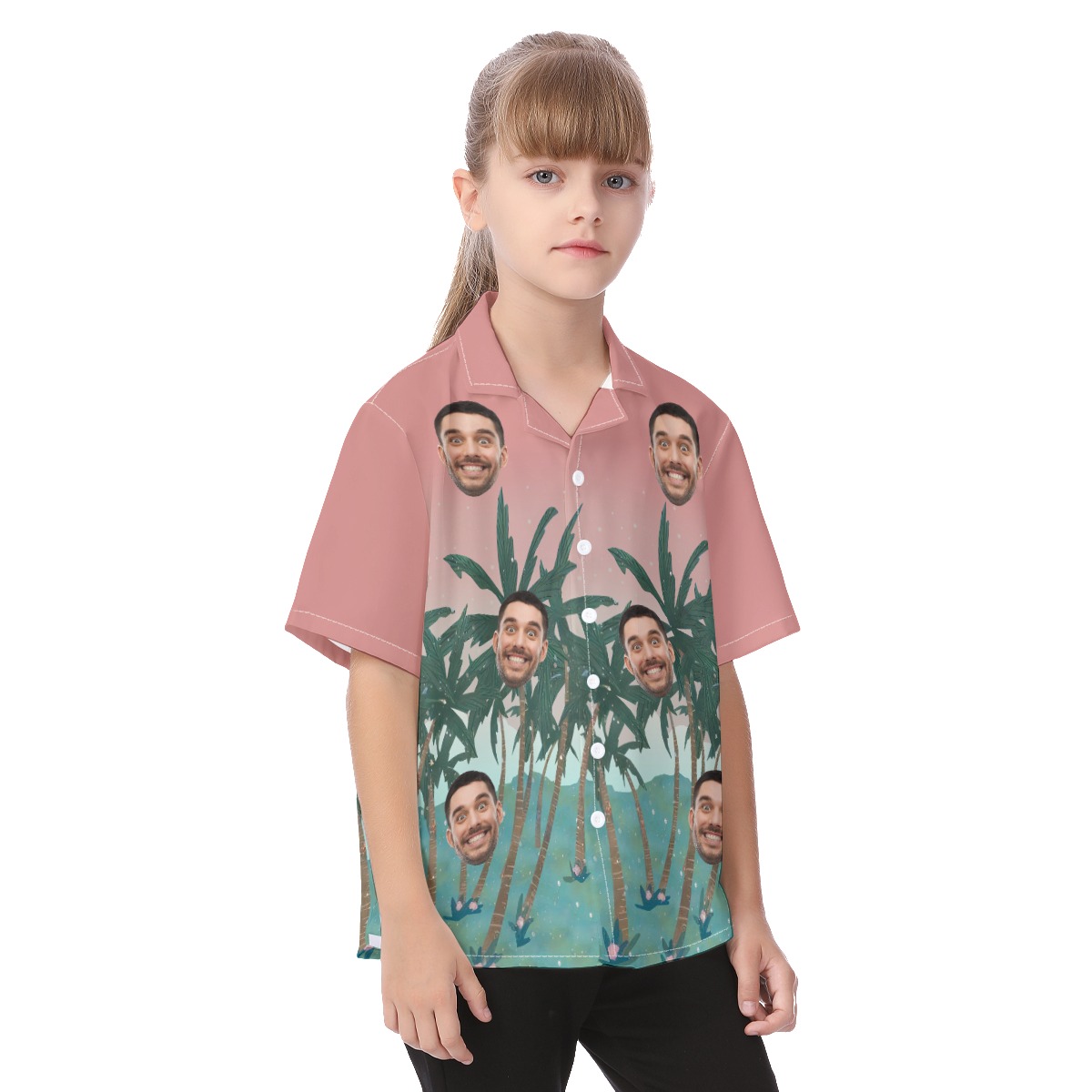 Pink Kid's Custom Hawaiian Shirt Face