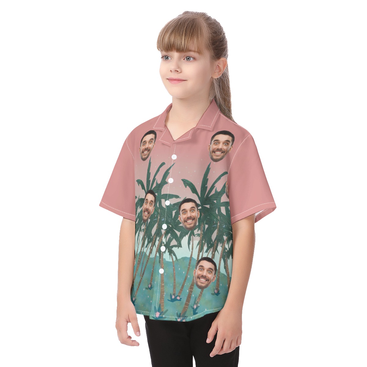 Pink Kid's Custom Hawaiian Shirt Face