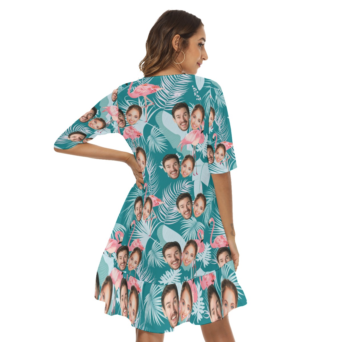 Vintage Custom 2 Faces Flamingo Hawaiian Dress With Ruffle Hem