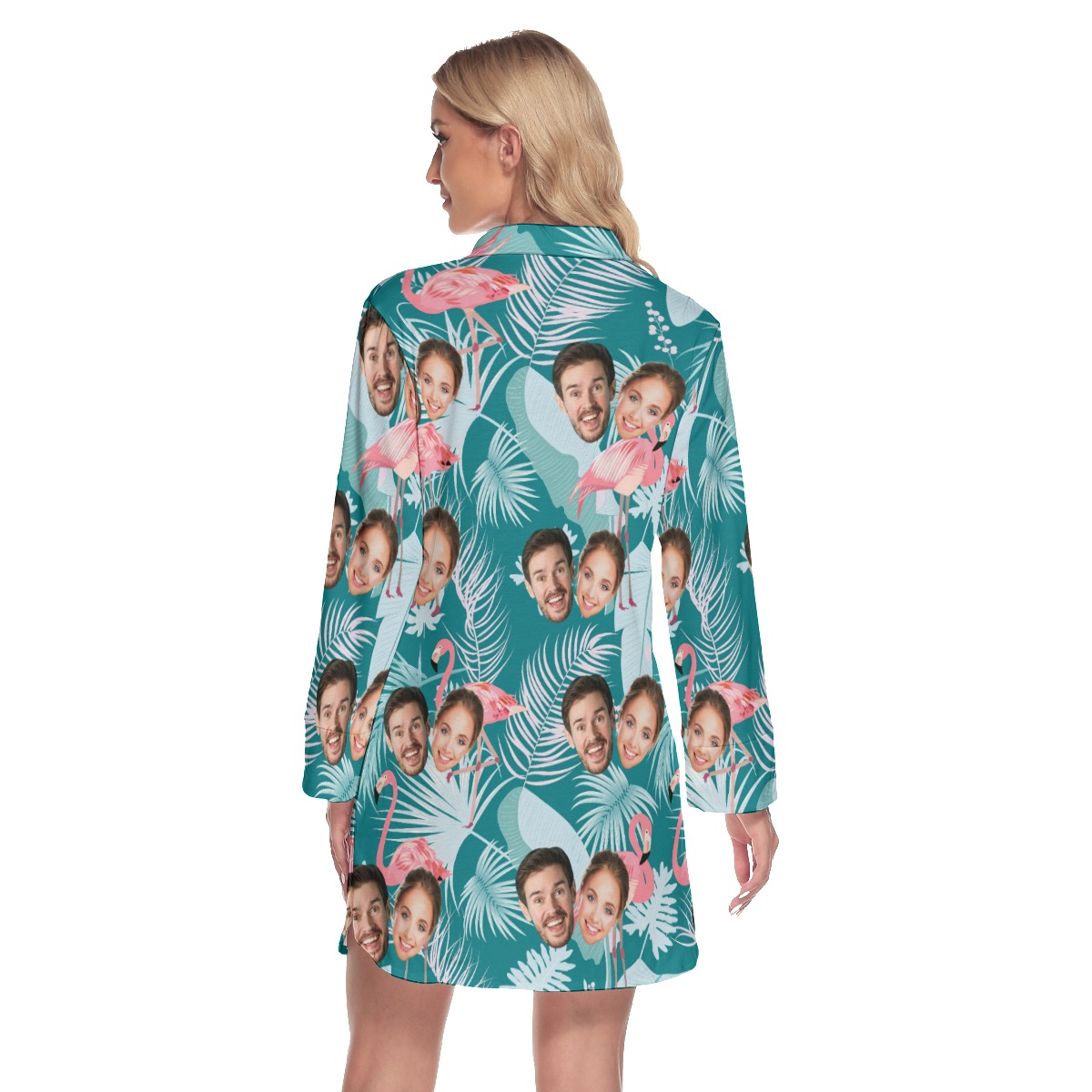 Vintage Custom 2 Faces Lapel Long Sleeve Hawaiian Dress