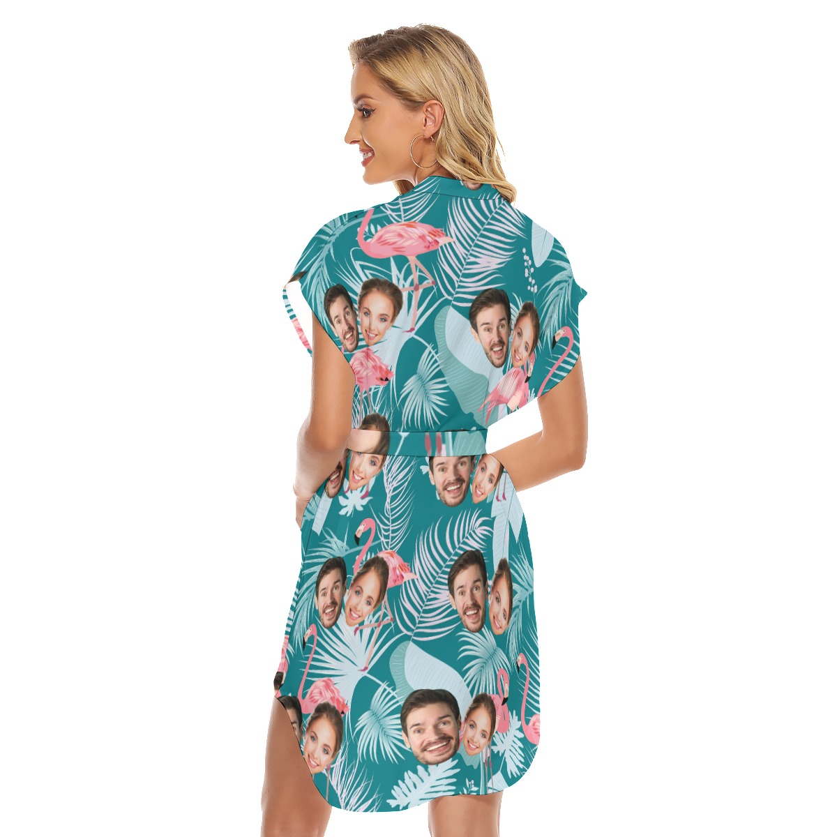 Vintage Custom 2 Faces Flamingo Hawaiian Dress With Belt