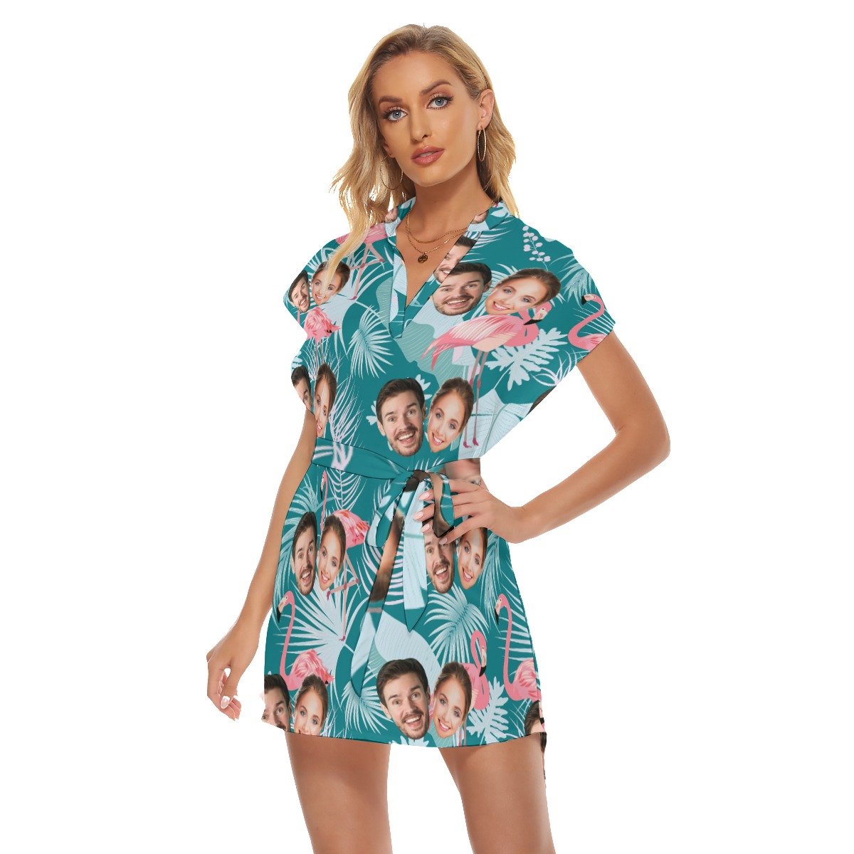 Vintage Custom 2 Faces Flamingo Hawaiian Dress With Belt