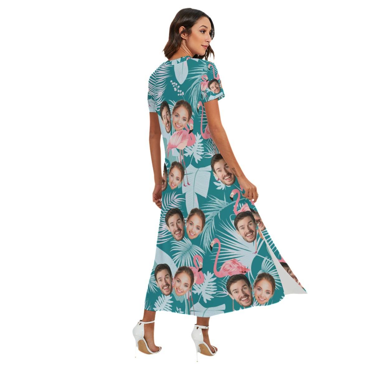 Vintage Custom 2 Faces Flamingo Hawaiian Dress With Side Slit