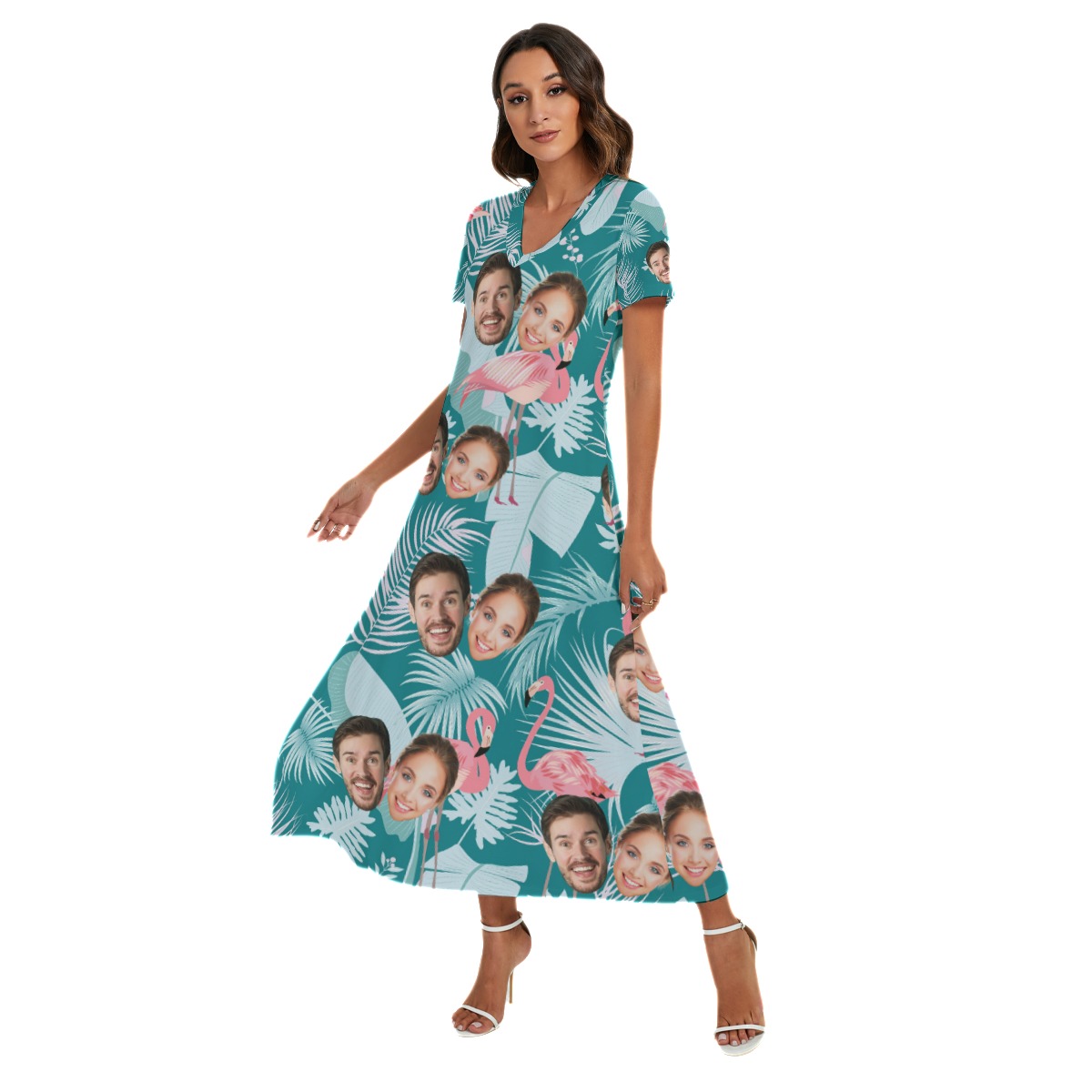 Vintage Custom 2 Faces Flamingo Hawaiian Dress With Side Slit