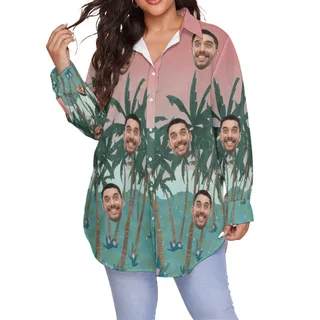 Funny Custom Face Oversized Hawaiian Shirt For Women