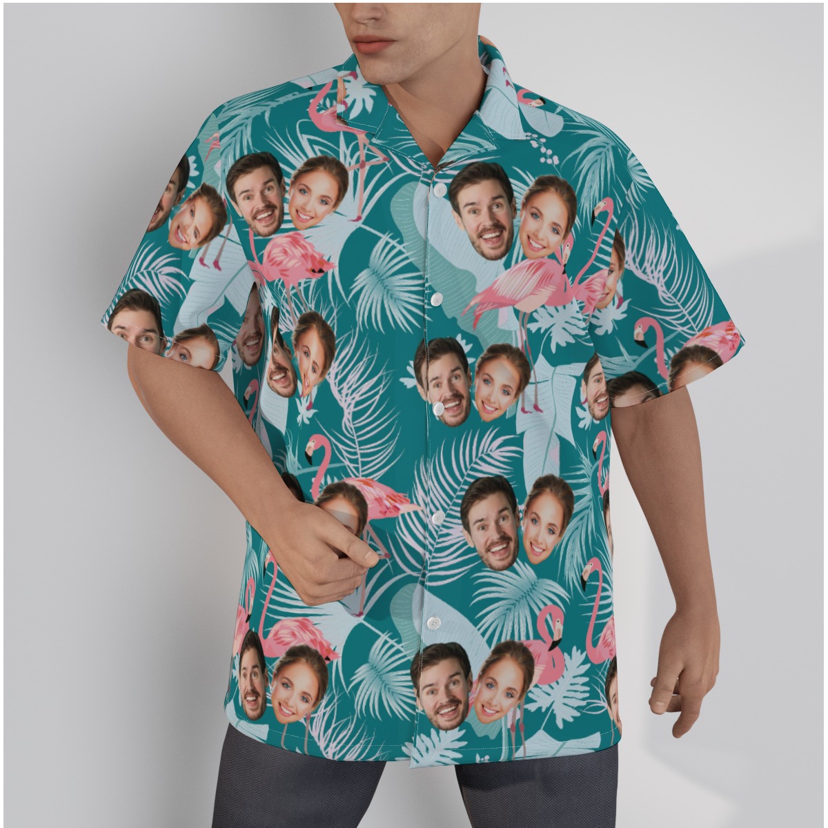 Vintage Couple Face Custom Flamingo Hawaiian Shirt - variant image 1