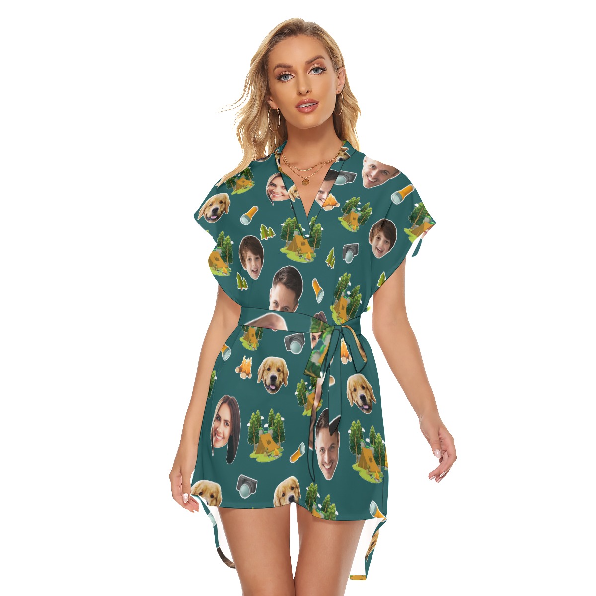 Family Camping Custom Face Hawaiian Dress With Belt - variant image 1