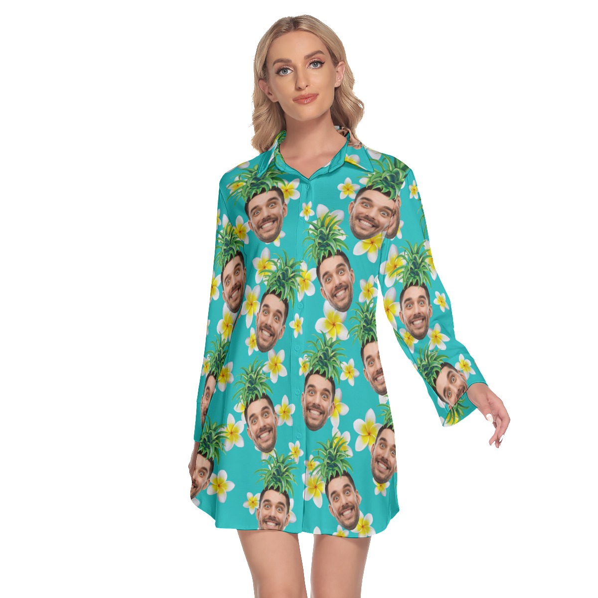 Funny Custom Face With Pineapple Hawaiian Shirt Dress For Women - variant image 1