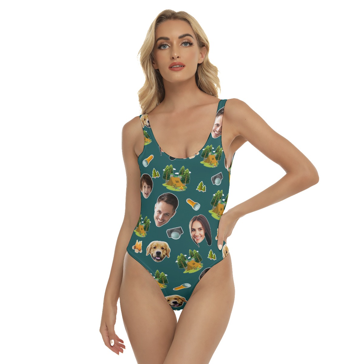 Family Camping Custom Face Hawaiian Swimsuit For Women - variant image 1