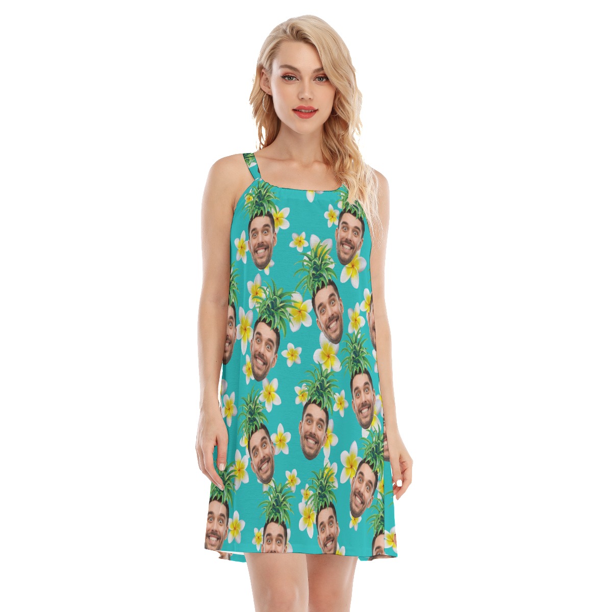Custom Face With Pineapple Hawaiian Cami Dress For Women - variant image 1