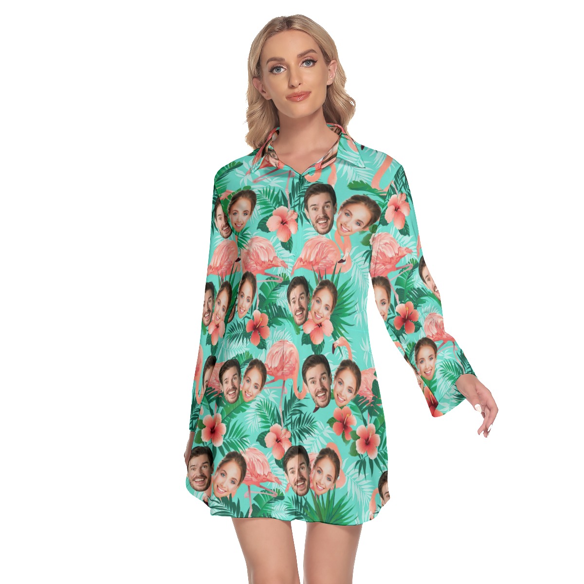 Flamingo Floral Custom 2 Faces Long Sleeve Dress - variant image 1
