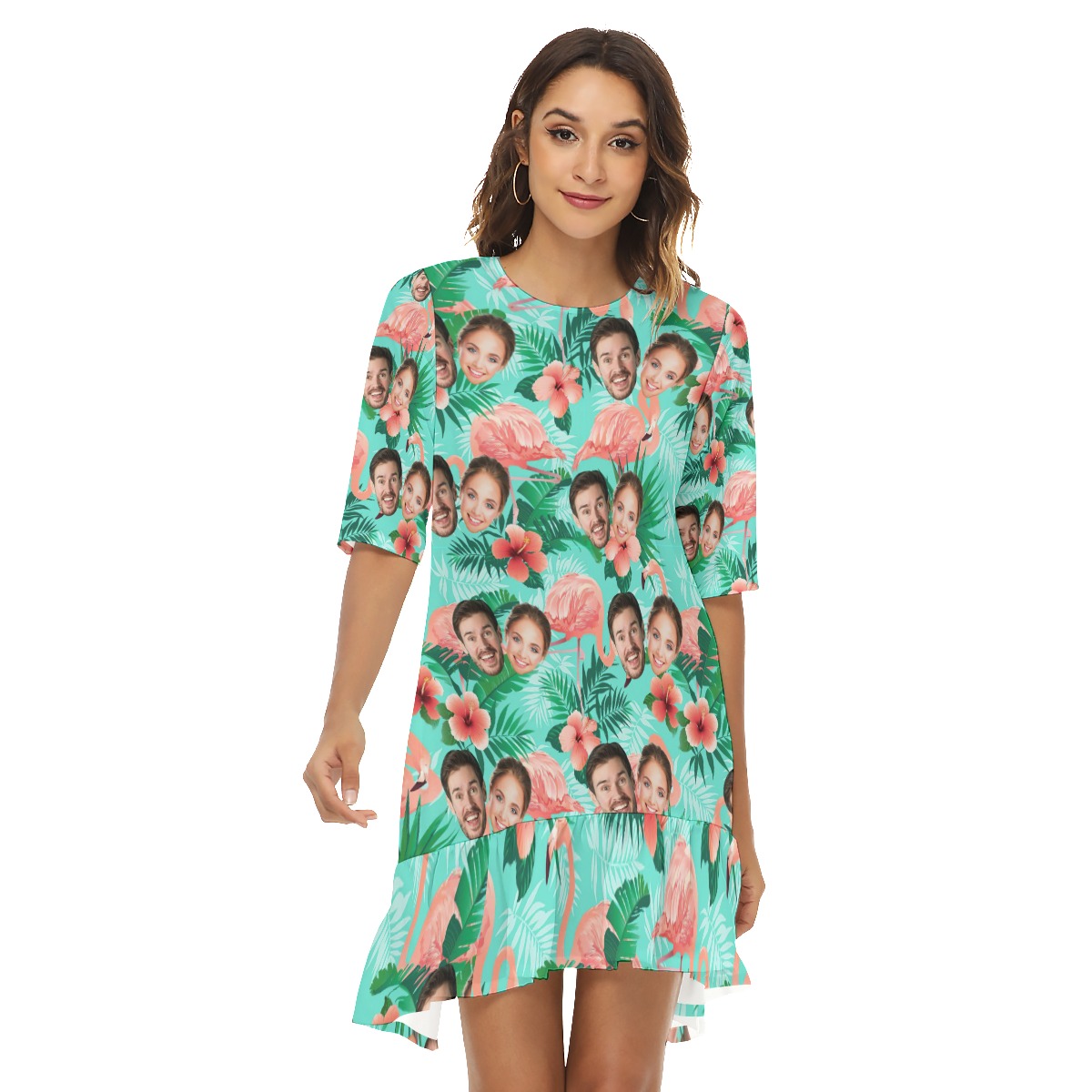 Flamingo Floral Custom 2 Faces Dress With Ruffle Hem - variant image 1