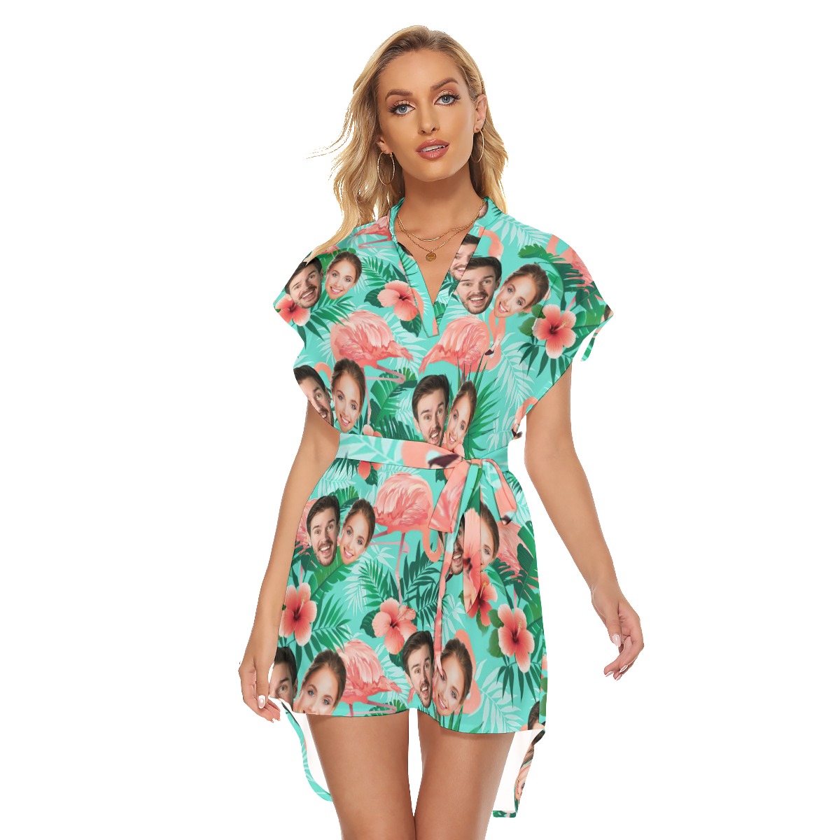 Flamingo Floral Custom Hawaiian Belt Dress With 2 Faces - variant image 1