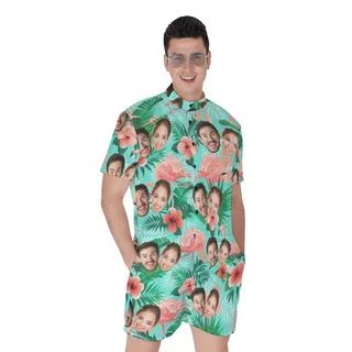 Flamingo Hibiscus Custom Hawaiian Men Romper With 2 Faces