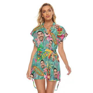 Vintage Tiki Hawaiian Dress With Custom Face For Women