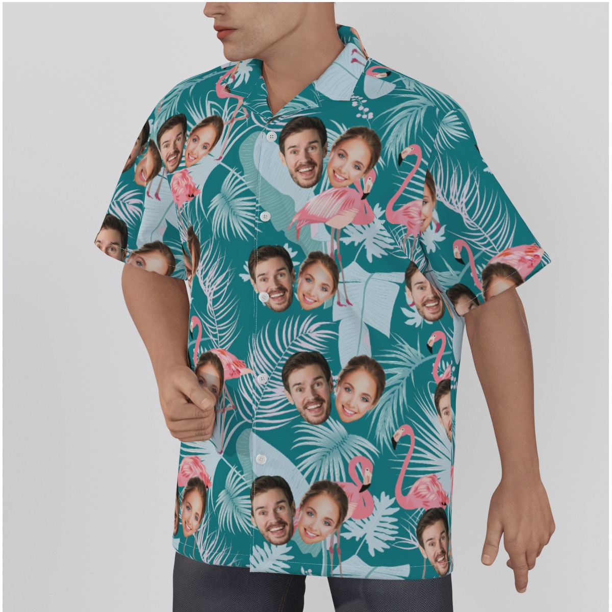 Vintage Couple Face Custom Flamingo Hawaiian Shirt
