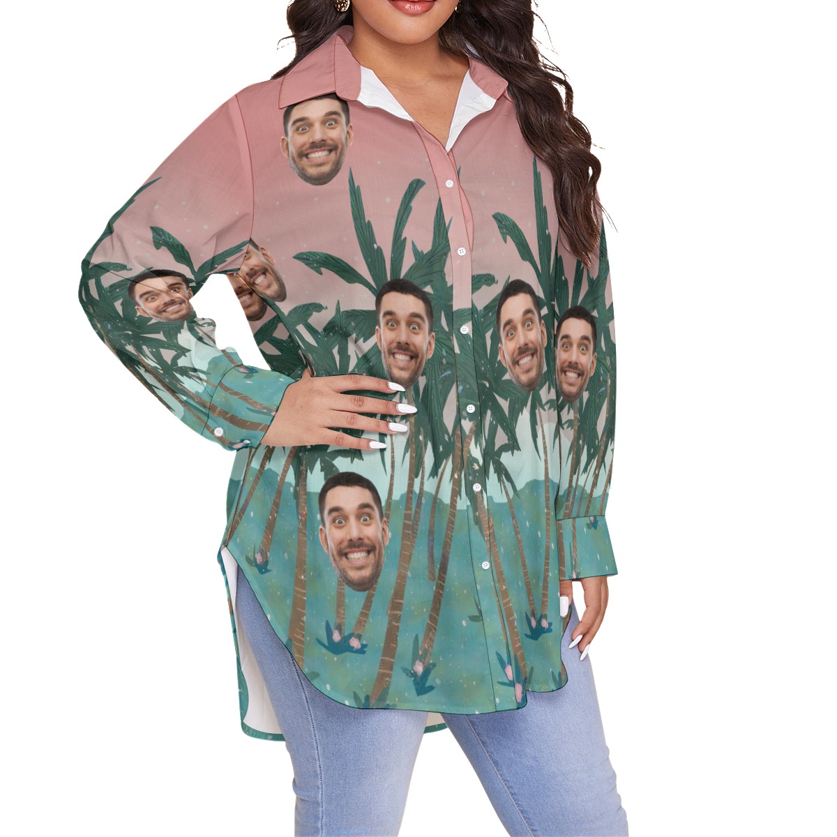 Funny Custom Face Oversized Hawaiian Shirt For Women
